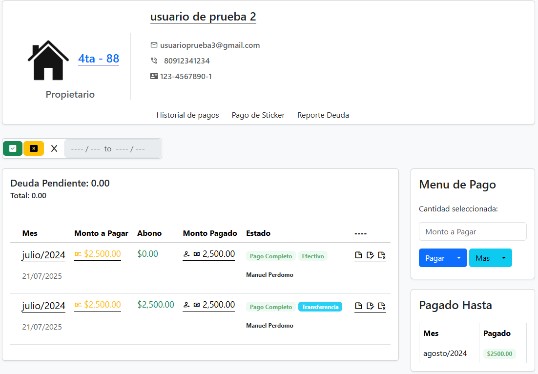 Menú de pagos
